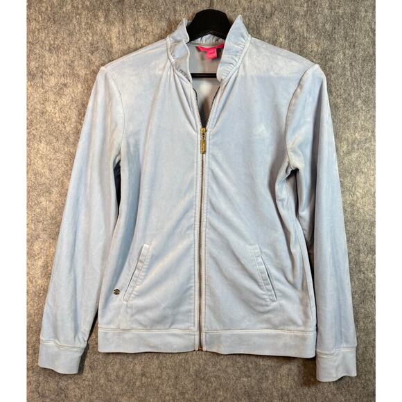 Lilly Pulitzer Jayla Velour Ruffle Neck Zip Up Crew Blue Size Small EUC - 000078 - Picture 2 of 10